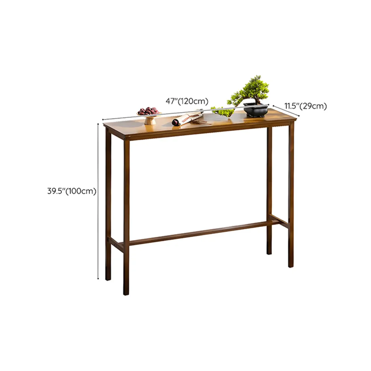 Modern Natural Finish Wooden Fixed Top Footrest Bar Tables