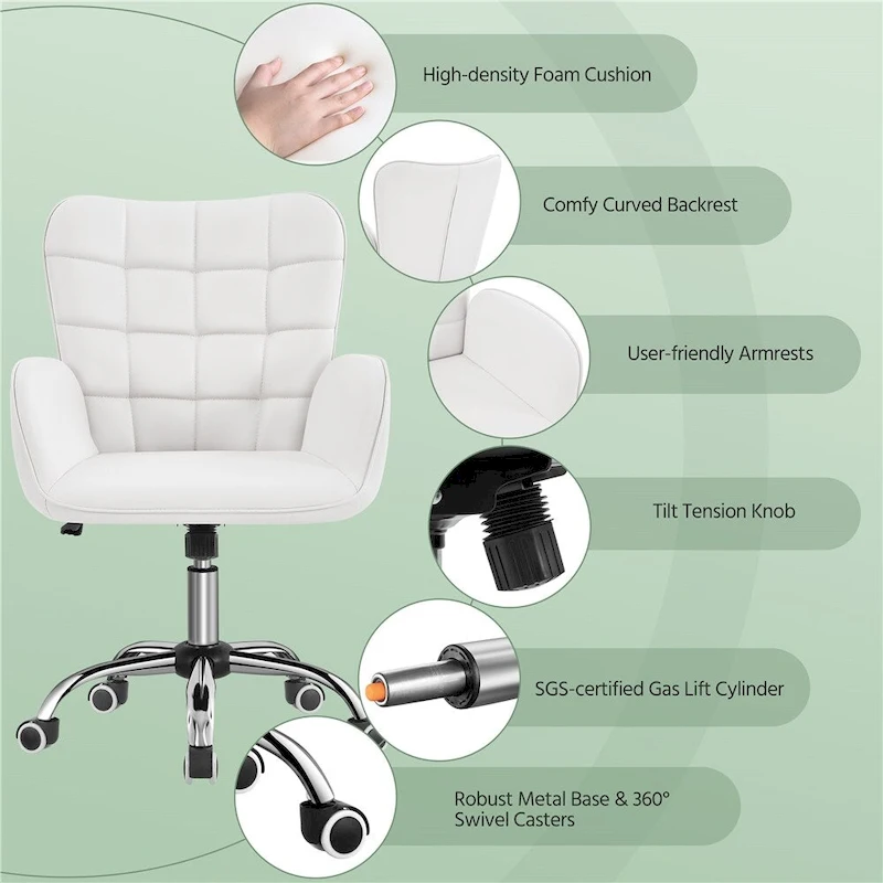 Yaheetech Faux Leather Desk Chair with Padded Armrests Modern Office Chair - N/A