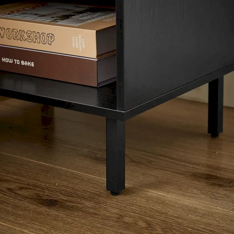 Vintage Nightstand with Slatted Drawer and Open Shelf, Set of 2