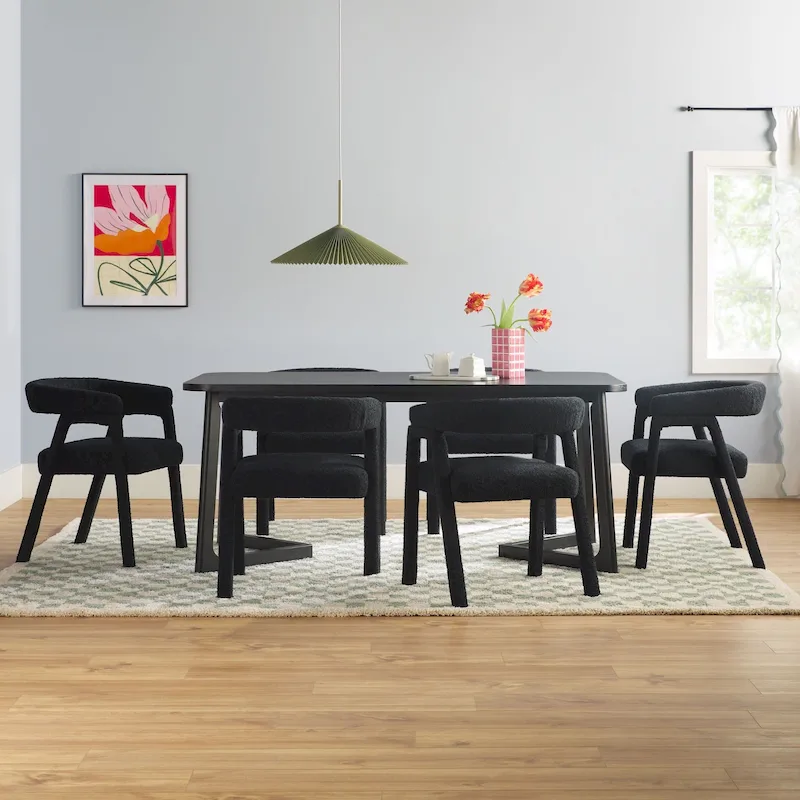 Middlebrook 7 Piece Solid Wood Dining Table Set w/ Full Fabric Chairs