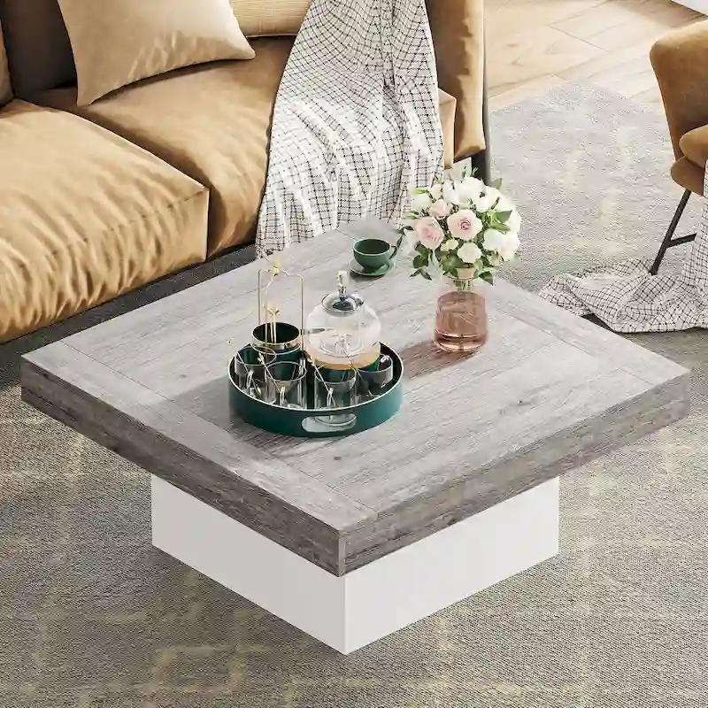 Square Coffee Table with LED Edge Lighting and Open Shelf