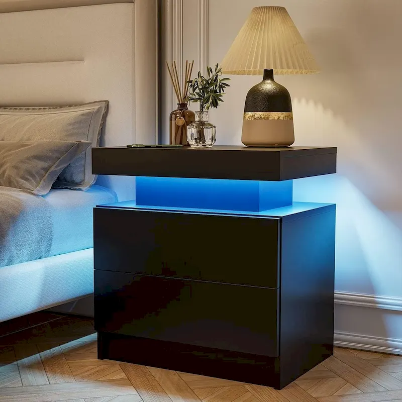 19.3  Modern 2 Drawers LED Nightstand with Adjustable Lights