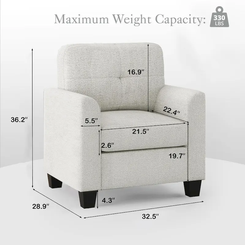 Mid-Century Upholstered Accent Chair Single Sofa with Armrest - 32.5Lx28.9Wx36.2H