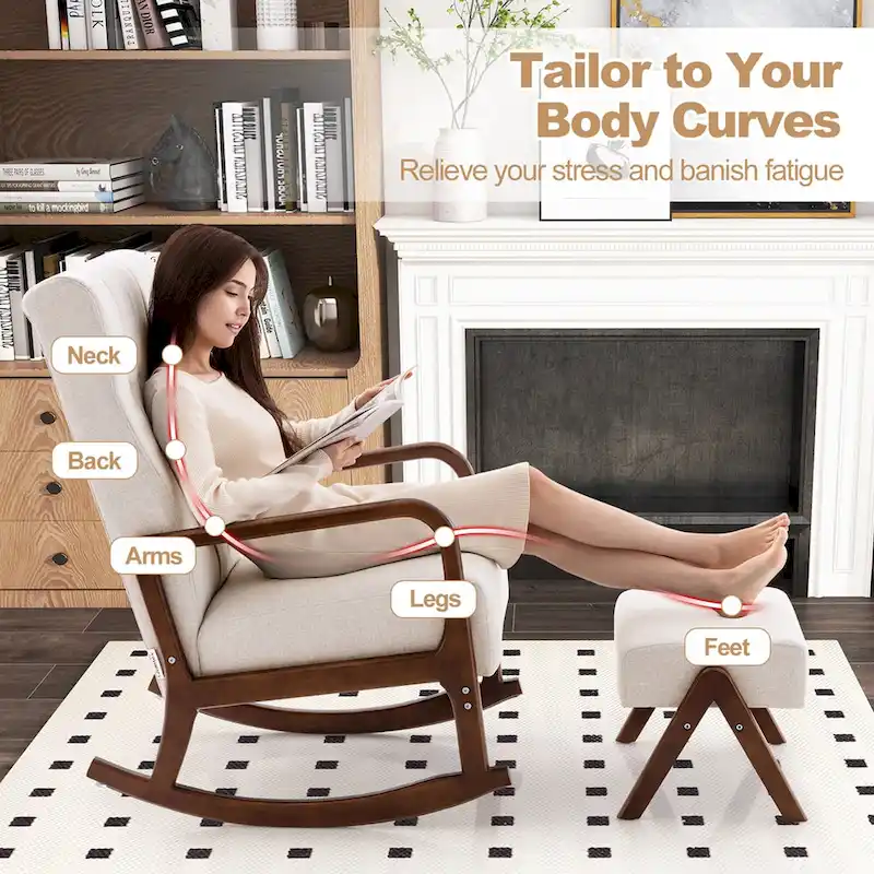 Costway Rocking Chair with Ottoman Upholstered Fabric Glider Rocker - See Details