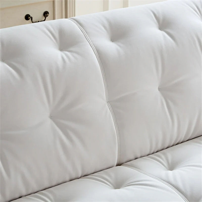 White Durable Fabric Sofa with Solid Wood Frame