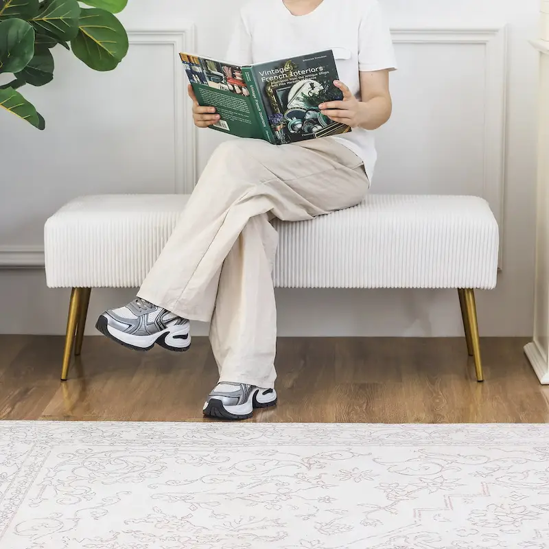 Adeco 43 Inch Velvet Bench Bed End Entryway Bench with Gold Legs