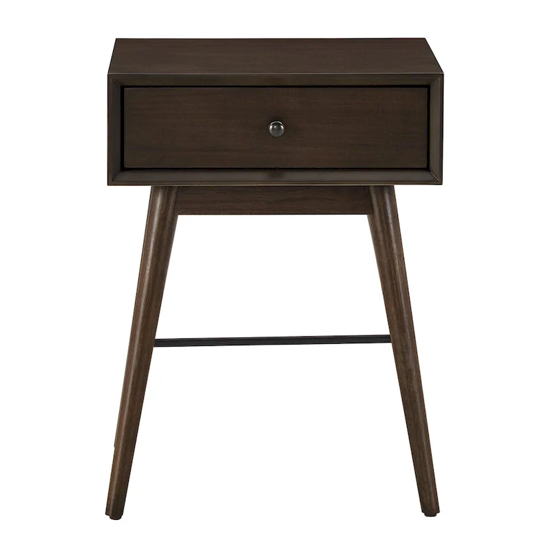 Mid-Century Modern Wood End Table with 1 Drawer, Compact Nightstand Side Table