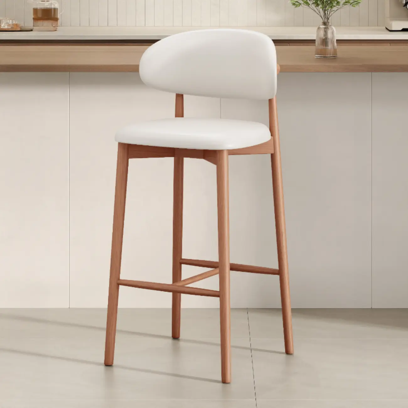 Mid Century Modern Upholstered Bar Stool with Back