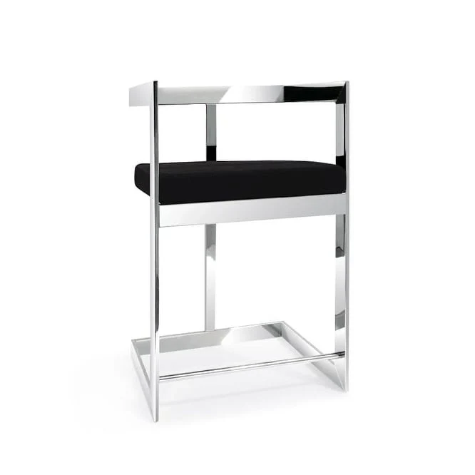 Black Velvet Barstool Polished Silver Frame