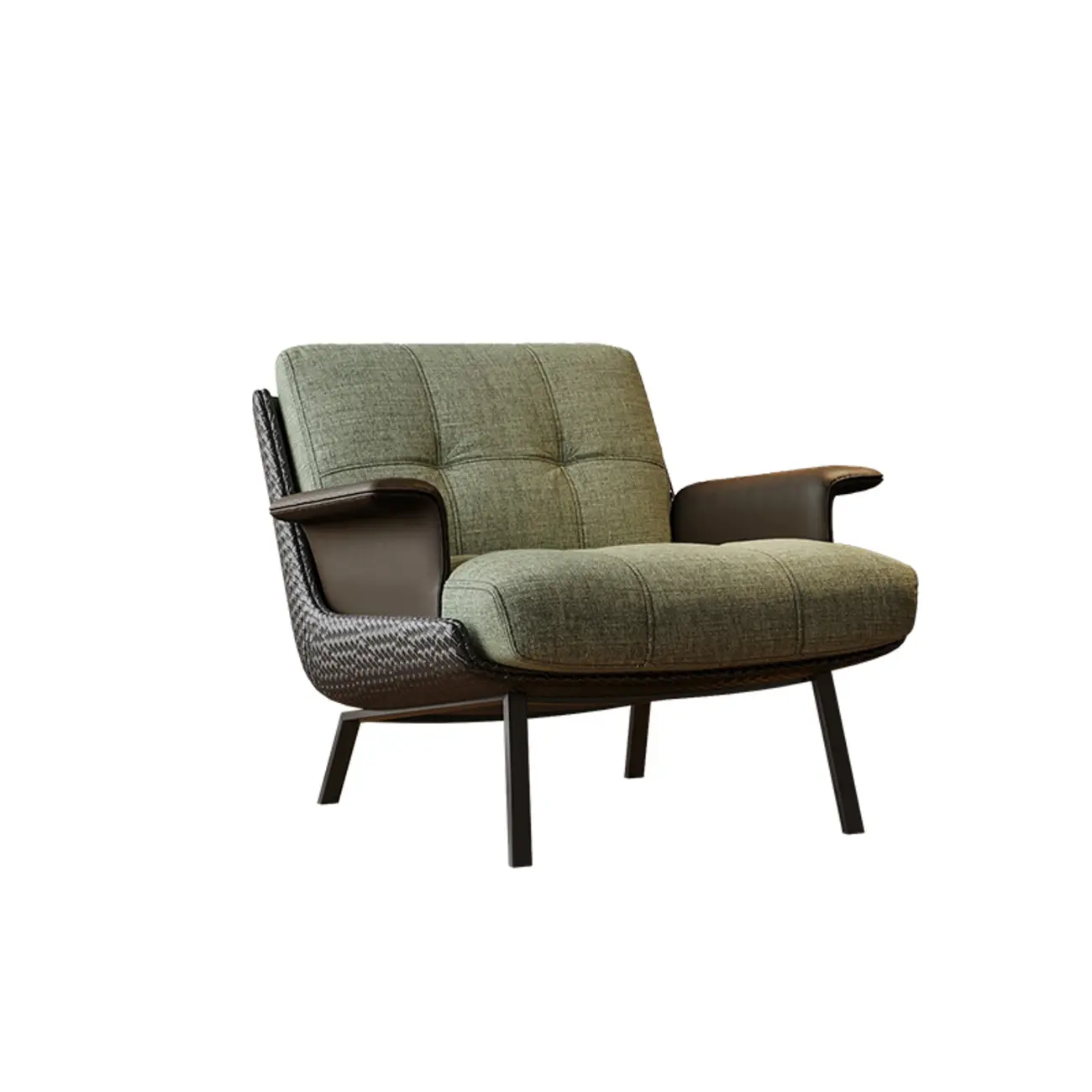 Modern Wingback Armrest Accent Chair Cotton Linen Fabric