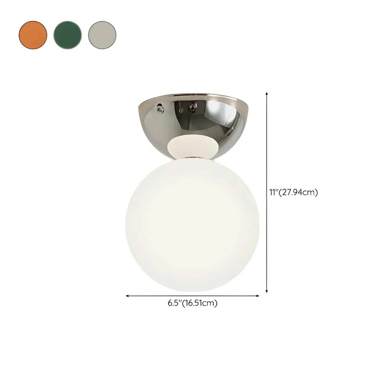 Simple White Ball Shade Metal Semi Flush Ceiling Light