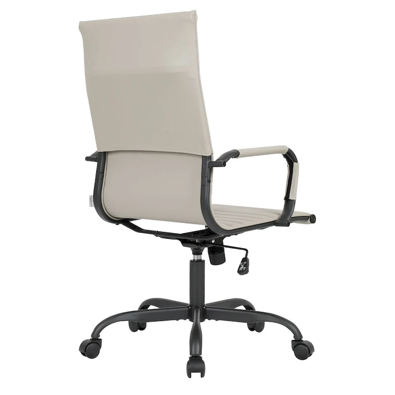 Ribbed Leather Adjustable High-Back Office Swivel Chair in Black Metal Frame