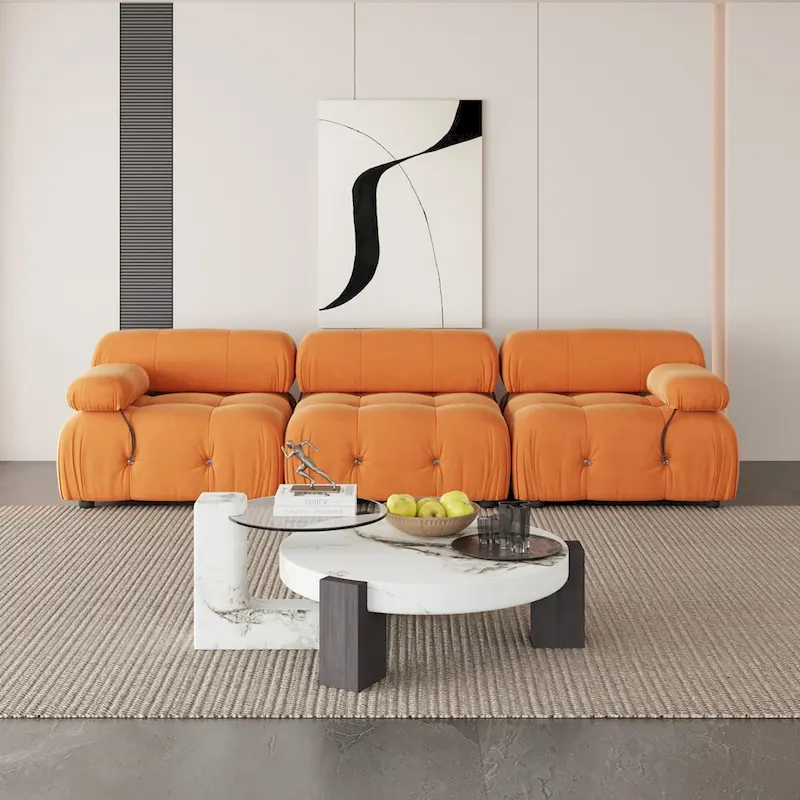 Velvet Fabric Upholstered Modular Sectional Sofa Modern Couch