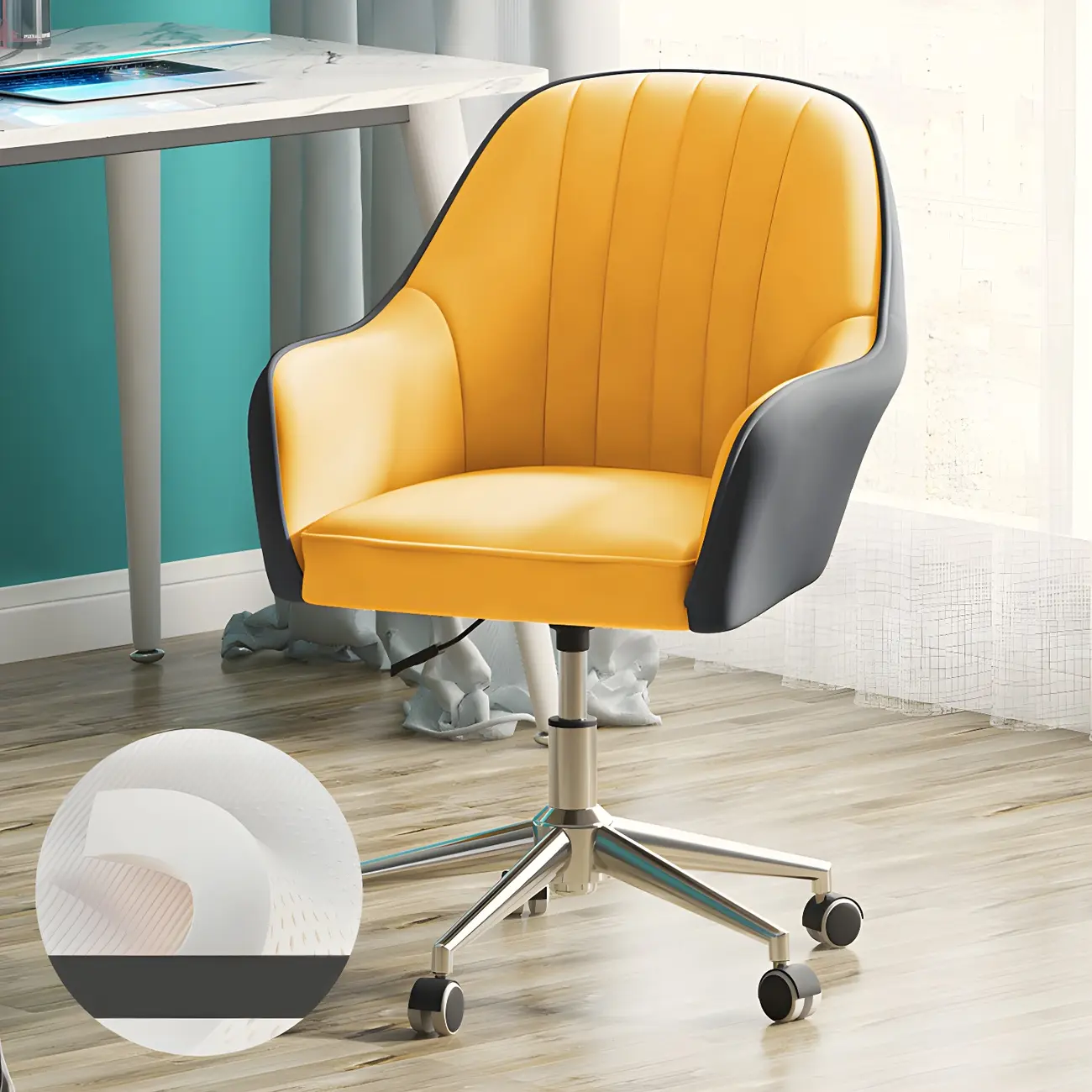Modern Yellow Leather Swivel Office Chair