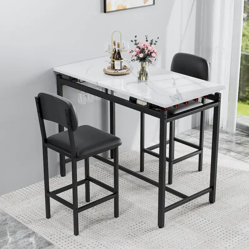 Modern Style 3-Piece Dining Set with Rectangular Table and 2 Upholstered Dining Chairs