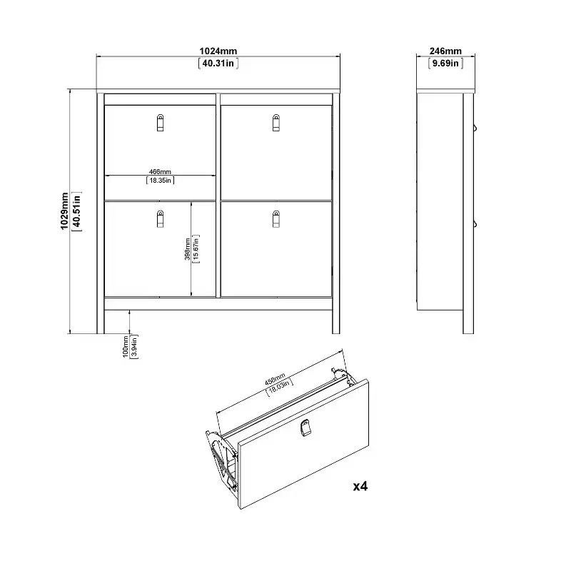 White 4-Drawer Shoe Cabinet, Modern-Traditional Style, Holds 16 Pairs