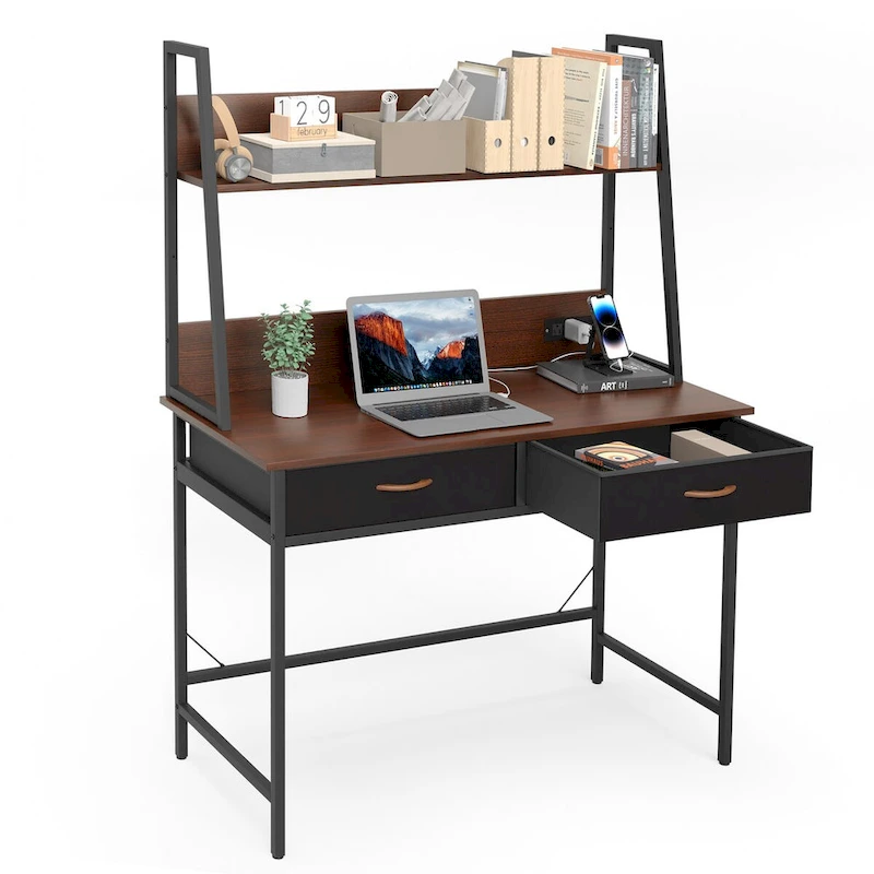 Computer Desk Home Office Desk with Power Outlet Study Writing Table