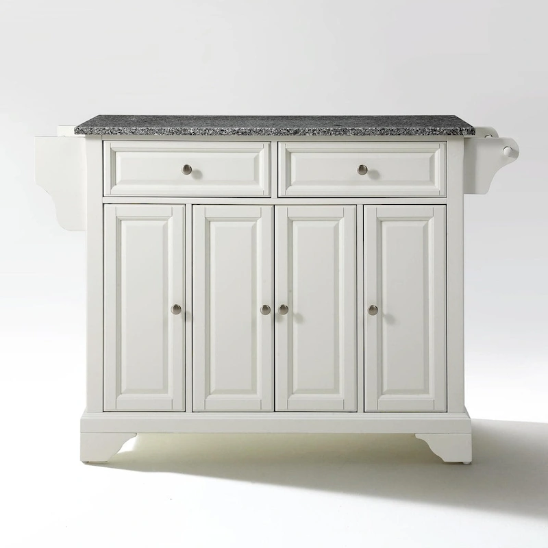 Crosley LaFayette Solid Granite Top Kitchen Island in White Finish - 18 d x 51.5 w x 36 h