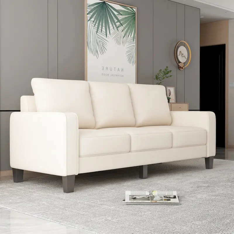Beige Fabric Sofa with Square Arm and Tufted Back