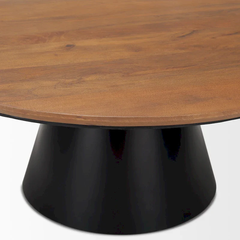 Round Coffee Table - Solid Mango Wood Top, Black Cast Iron Pedestal Base, 45 Diameter x 16H