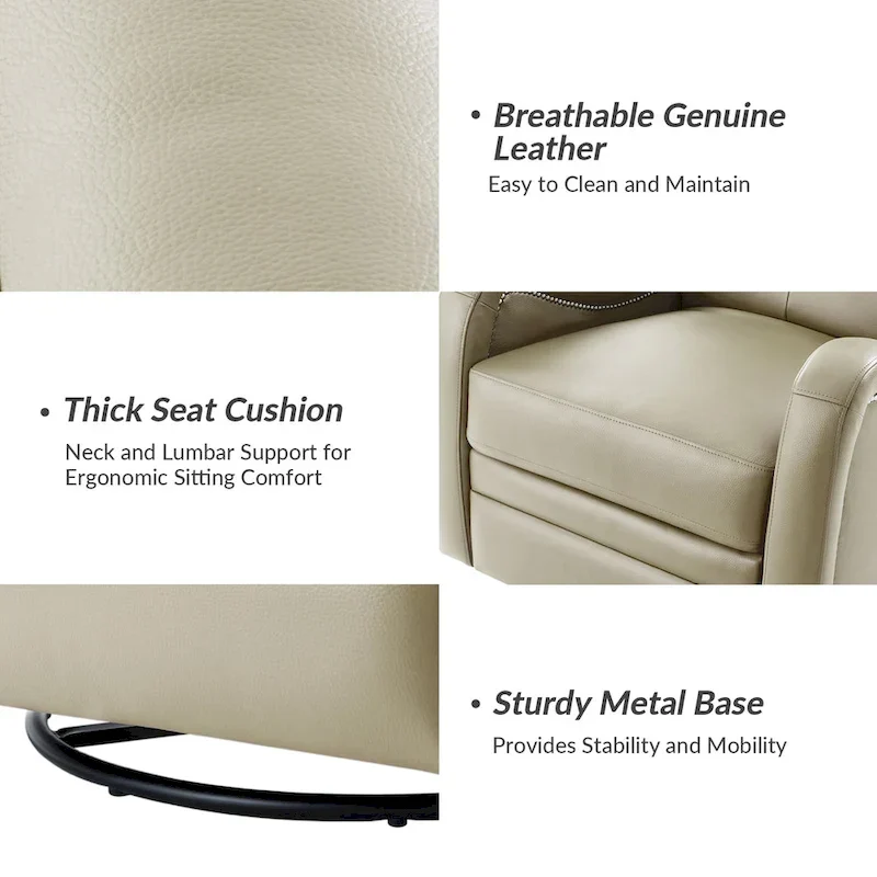 FrancoModern Genuine Leather Swivel Rocker Recliner with Nailhead Trims Sets of 2 by HULALA HOME