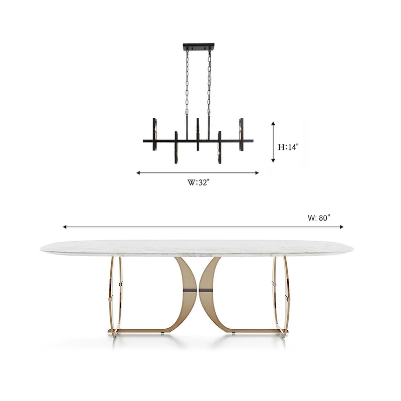 5-light Modern Black Gold Kitchen Island Geometrical Candle Chandelier Linear Penant Light - L31.5  x W4  x H74