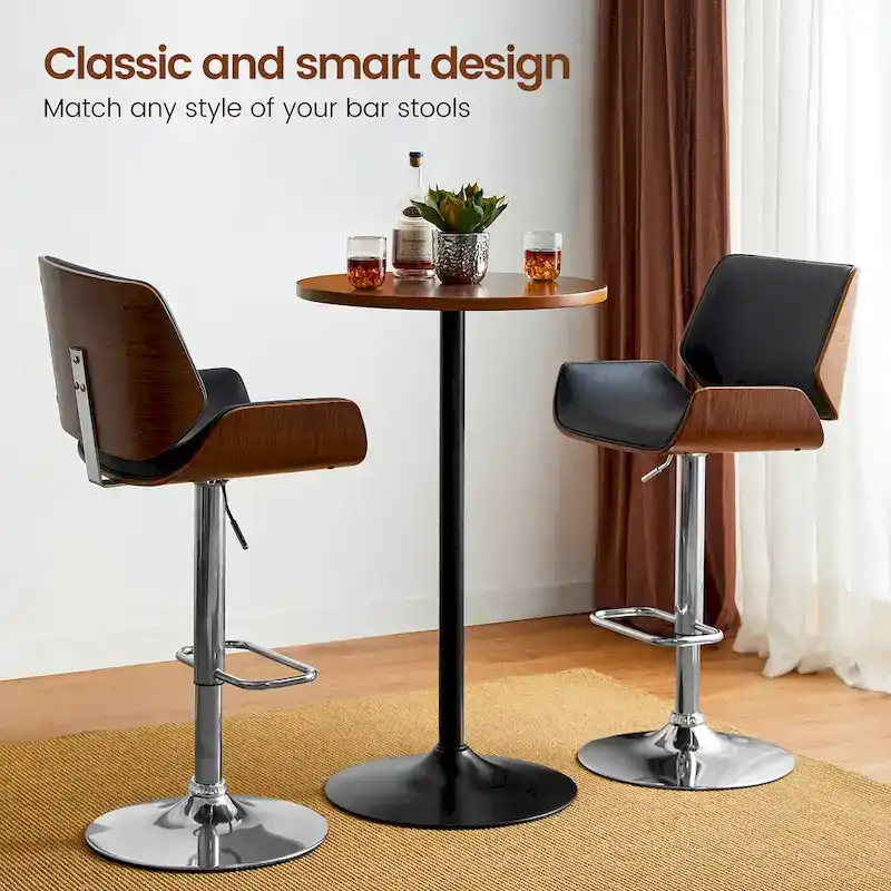 39.5H Modern Bistro Walnut Top Round Pub Bar Table