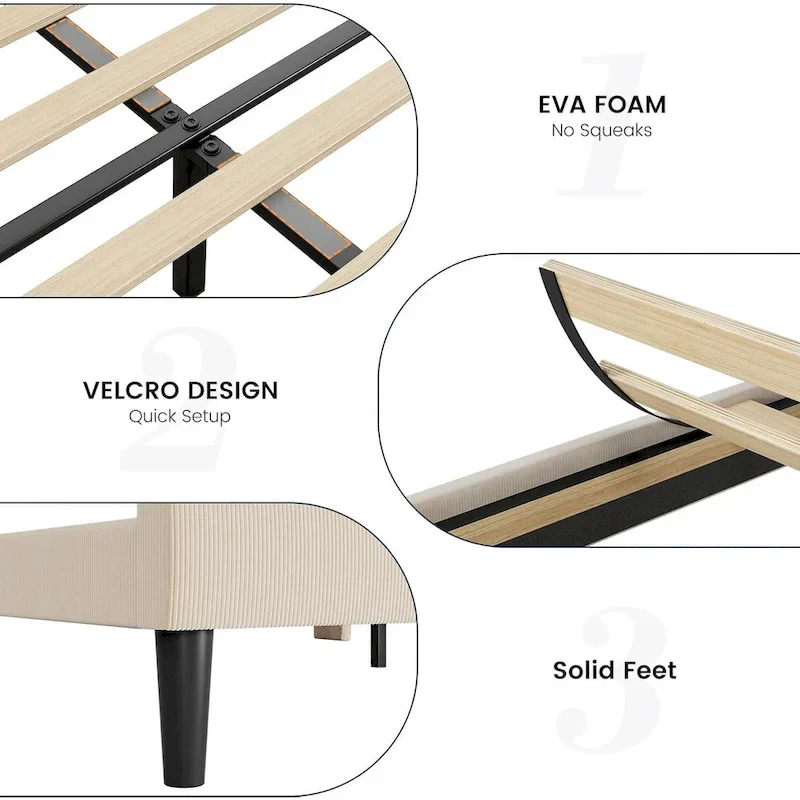 Wooden Bed Frame with Upholstered Headboard