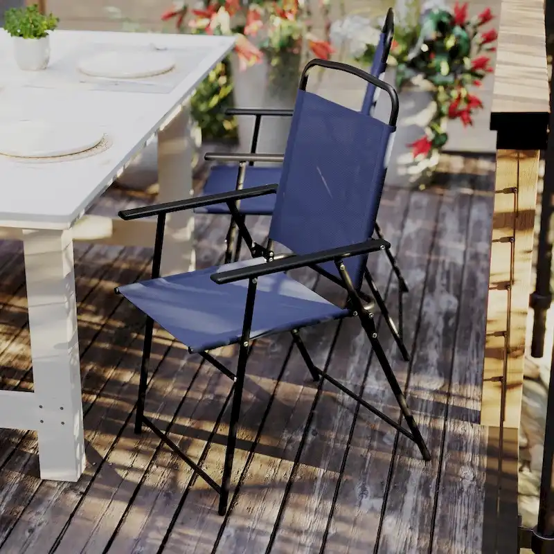 Set of 2 All-Weather Textilene Patio Sling Chairs with Armrests