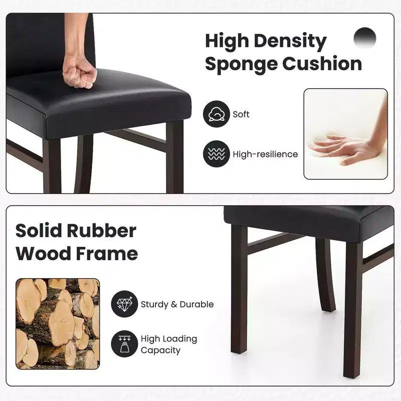 Costway Upholstered Dining Chairs Set of 2/4 PU Leather Armless Solid Rubber Wood Legs