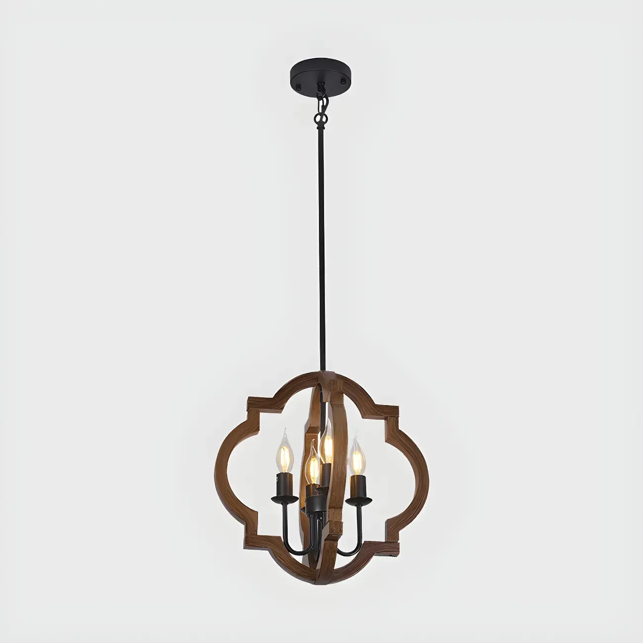 Industrial Adjustable Brown Wood Caged Candelabra Chandelier