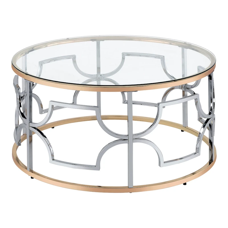 Ders Glam Chrome and Gold Plating Tempered Glass Top 3-Piece Coffee Table Set by Furniture of America