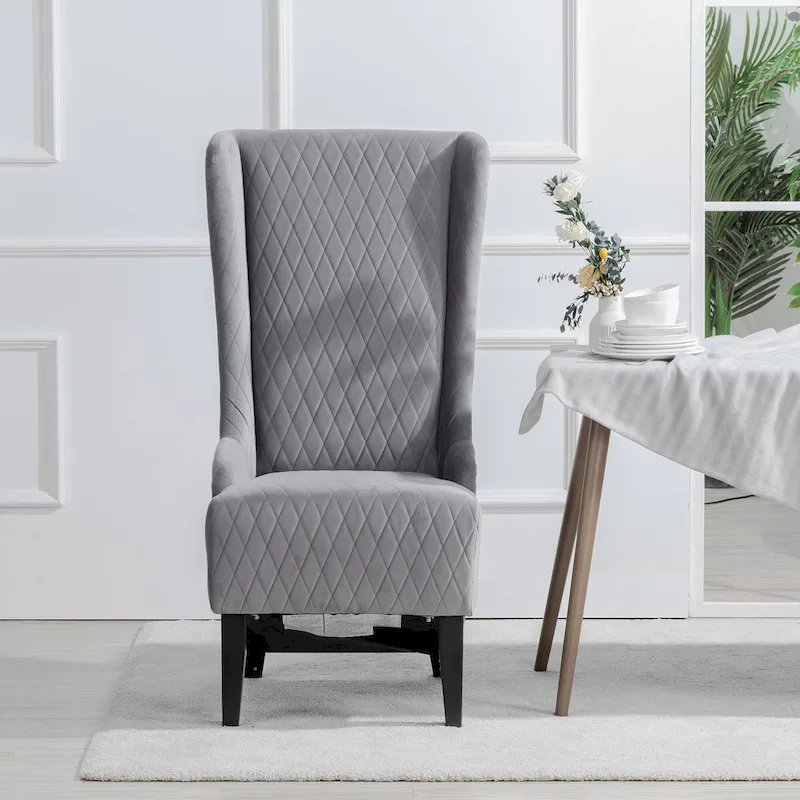 Upholstered Velvet Accent Chair with High Wingback and Wooden Legs
