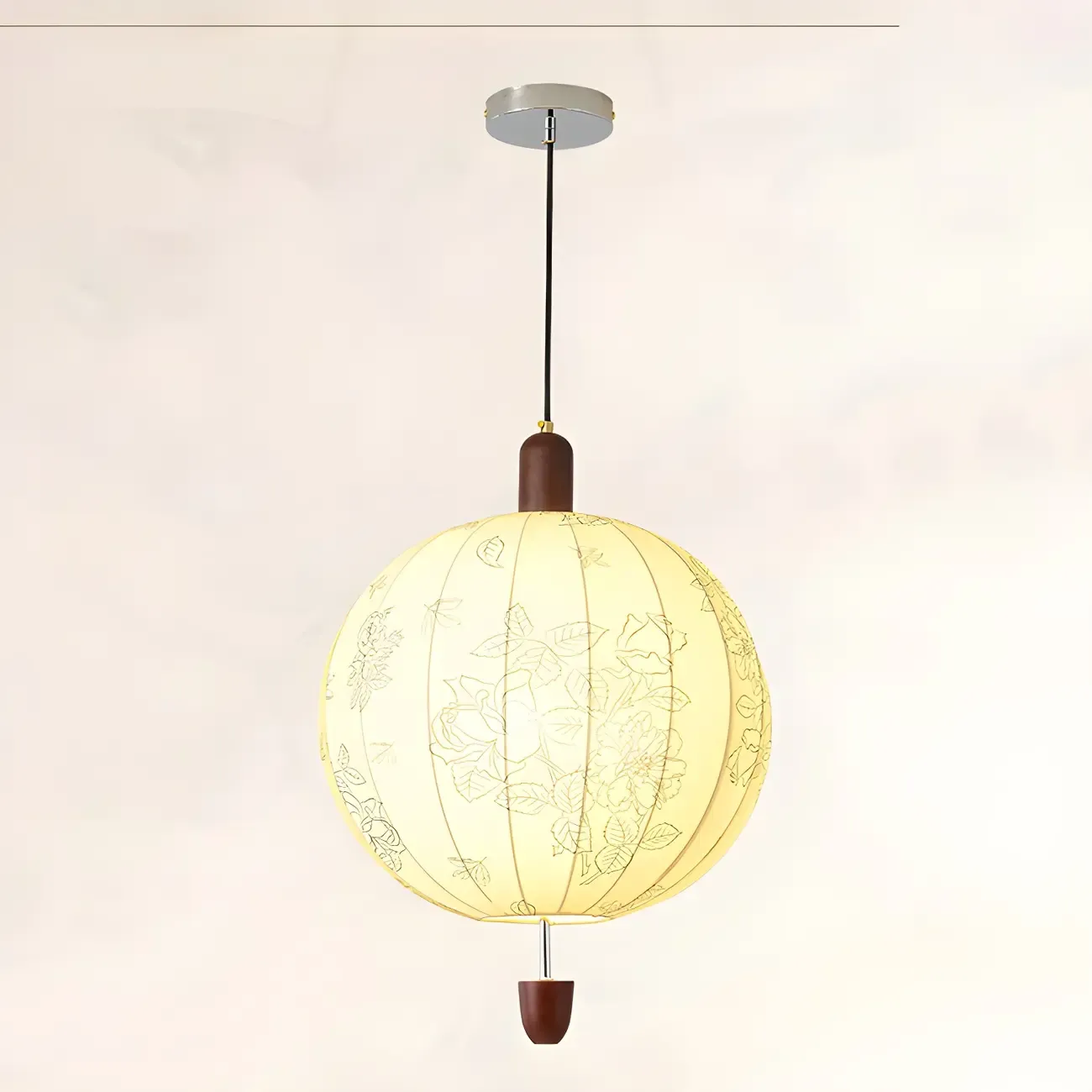 Elegant Flower Pattern Beige Fabric Geometric Chandelier