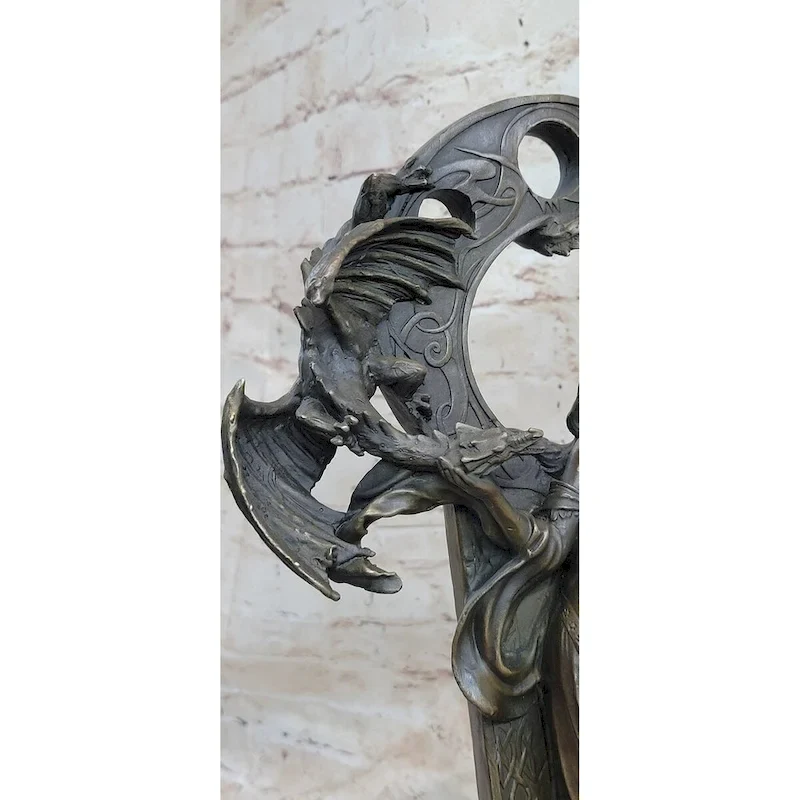 Winged Serpent Imitative Snake Dragon Fantasy Gargoyle Monster Bronze Statue Sculpture Art