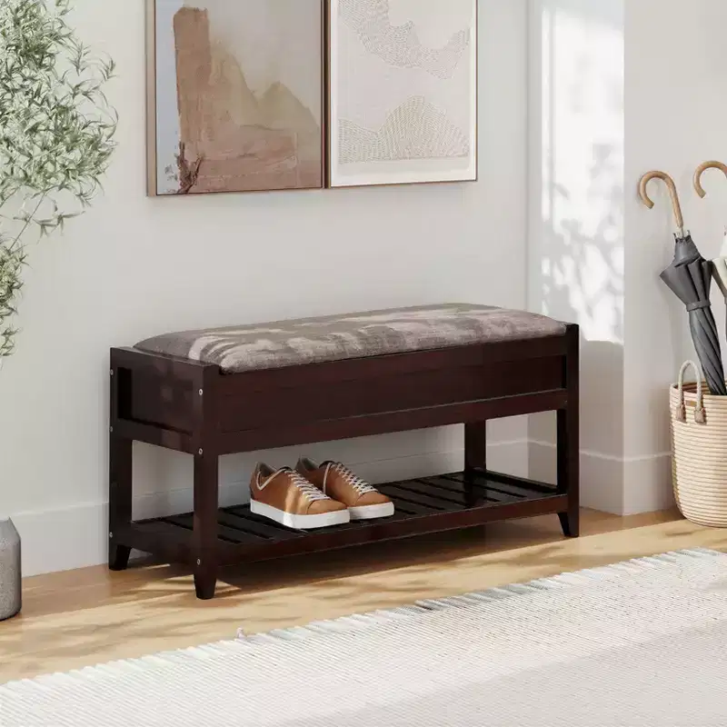 Gray & Espresso Storage Bench with Shoe Shelf, 1-Person