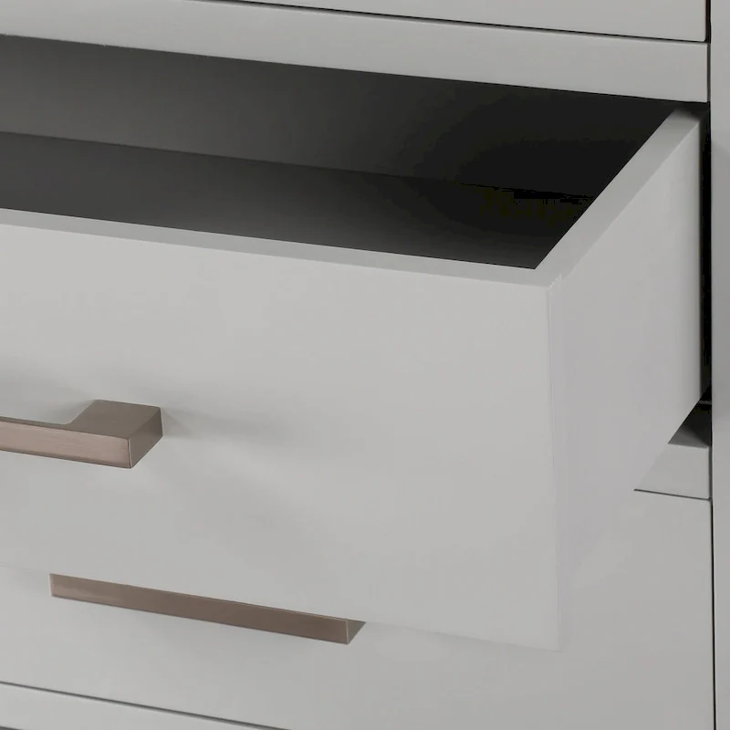 Chilled Gray Linen Tower with Glass Door, 4 Drawers & 2 Adjustable Shelves