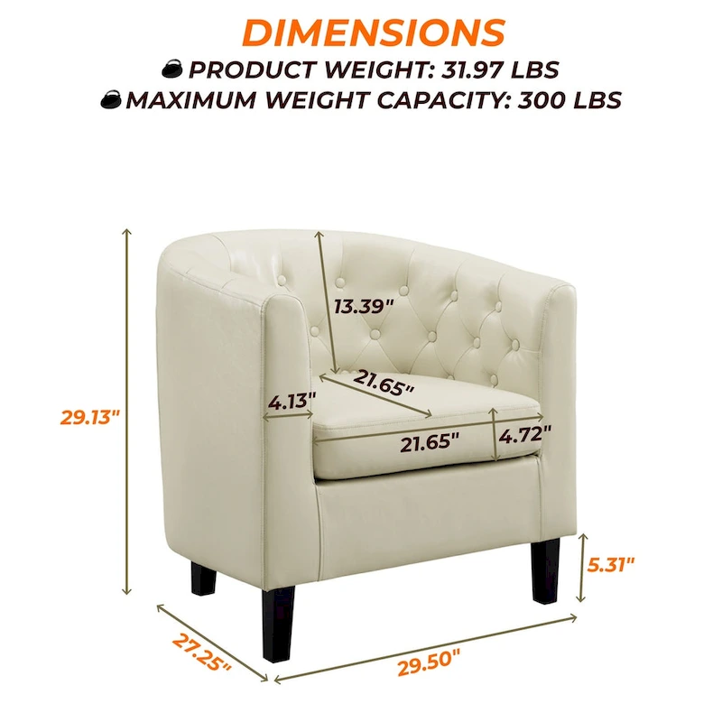 Accent Chair, Button Tufted Faux Leather Barrel Chair, Midcentury Modern Accent Chair, Comfy Armchair, Tub Barrel Chairs