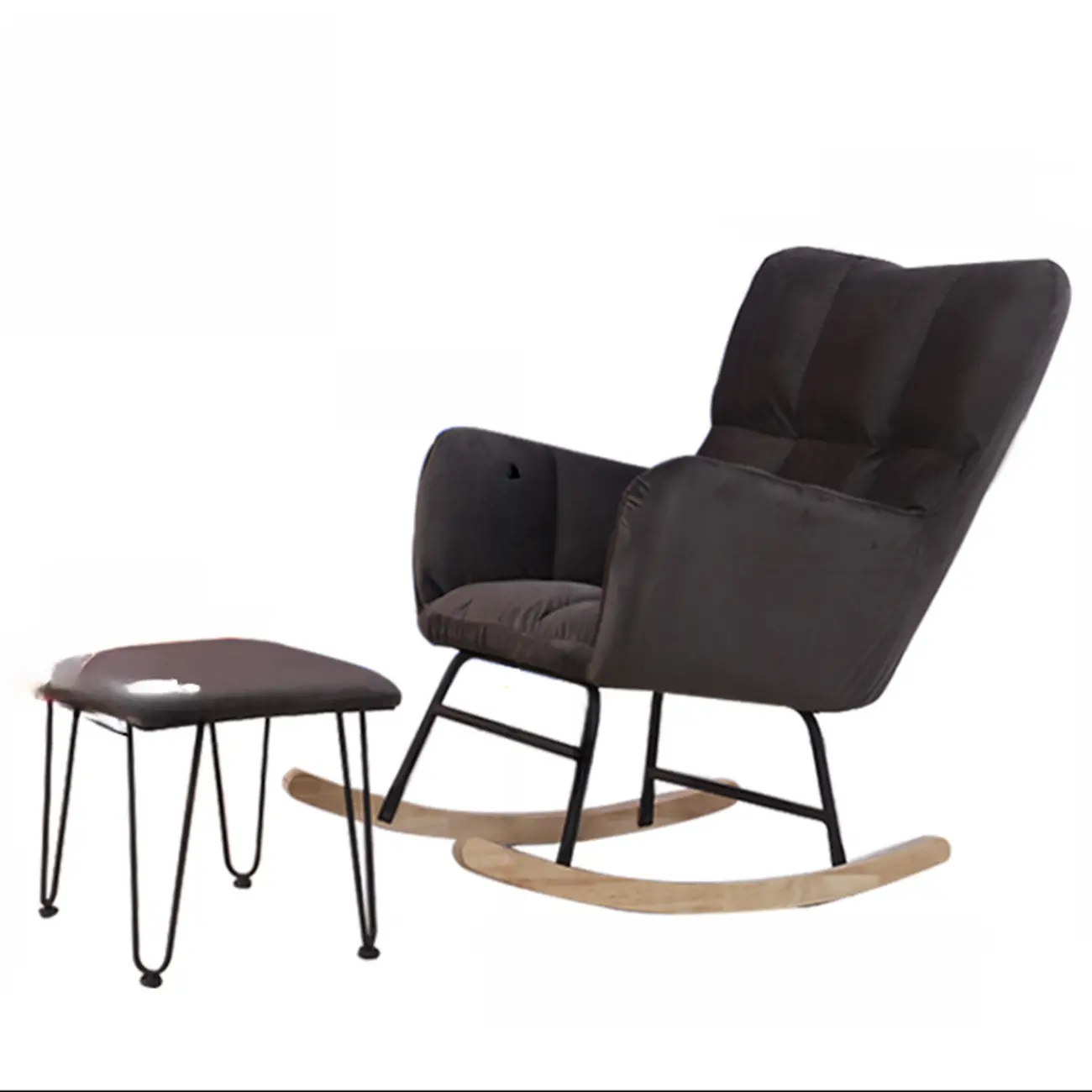 Tech Cloth Upholstered Wood Rocking Chair with Recessed Arm