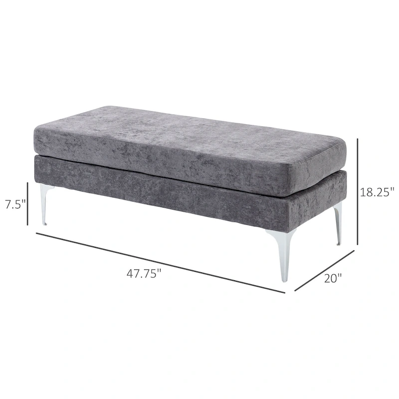 HOMCOM 48 End of Bed Bench, Upholstered Entryway Bench with Double Layer Seat Cushions and Steel Legs, Bedroom Bench, Dark Gray
