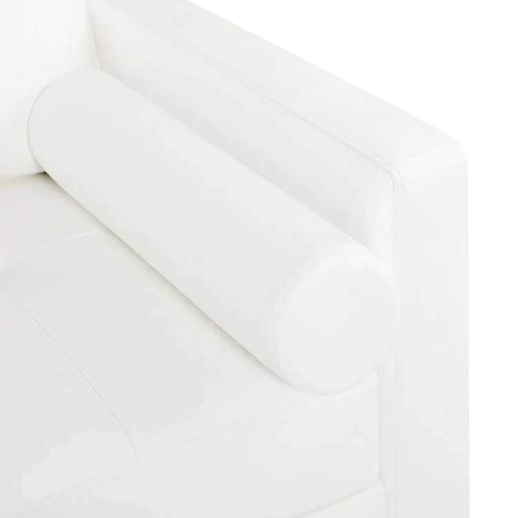 Modern Genuine Leather Sofa with Wooden Legs & Additional Bolster Pillow