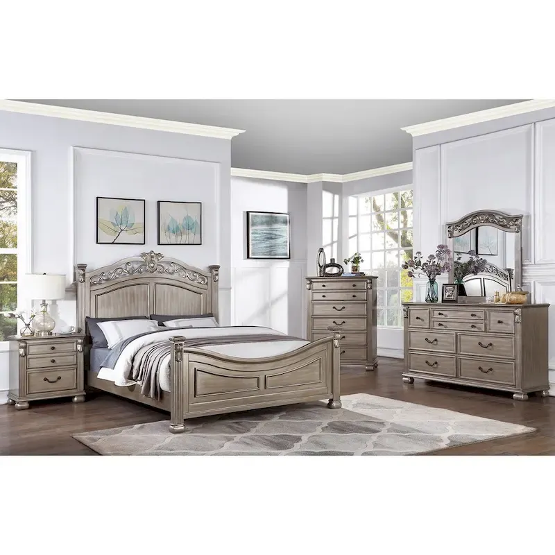 Wood Bed in Antique Silver