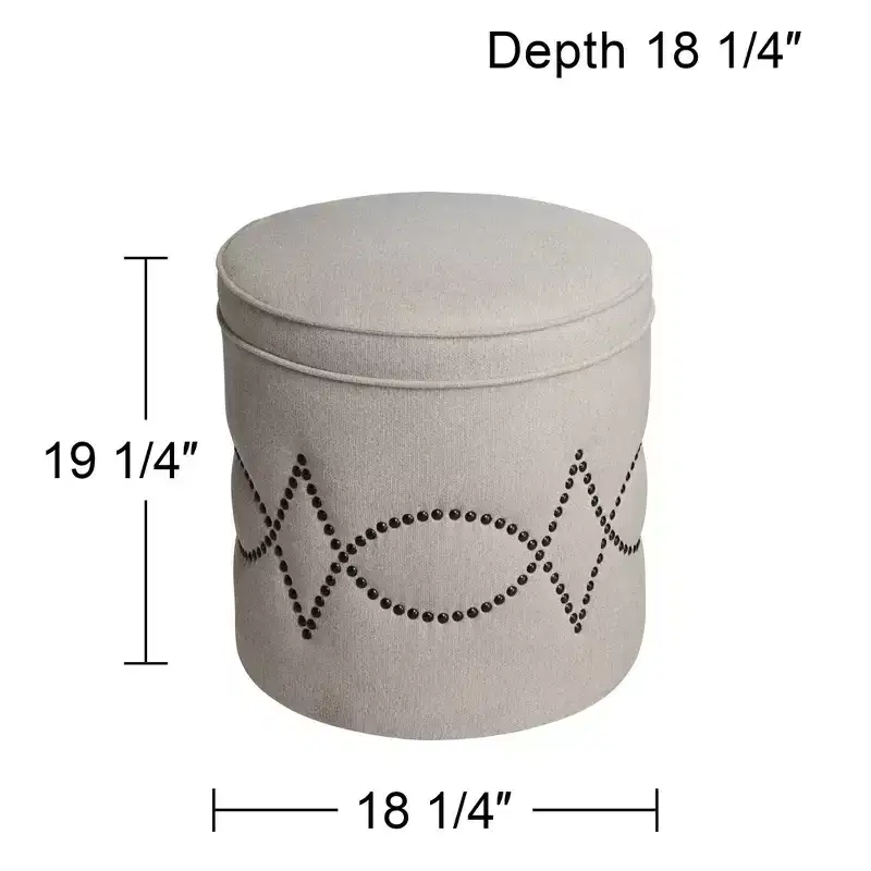 55 Downing Street Iriza Oatmeal Nailhead Round Ottoman