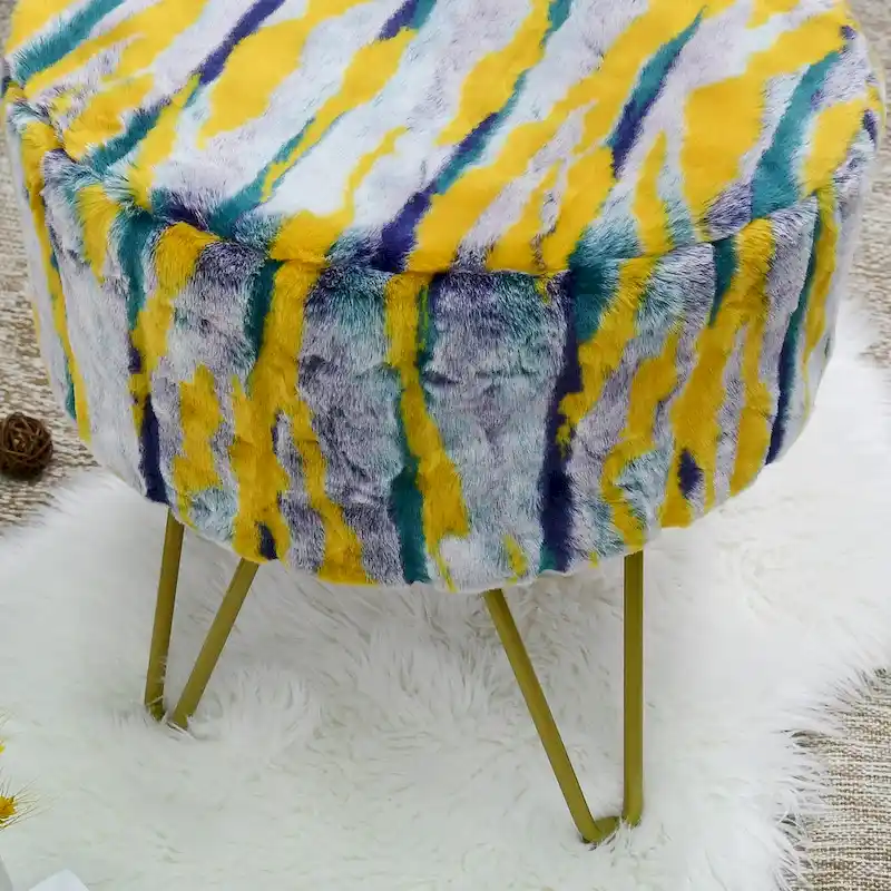Home Soft Things Multi Jacquard Fauxfur Round Ottoman