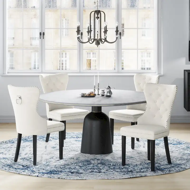 Grandview Tufted Wingback Dining Chair (Set of 4) with Nailhead and Ring Pulls