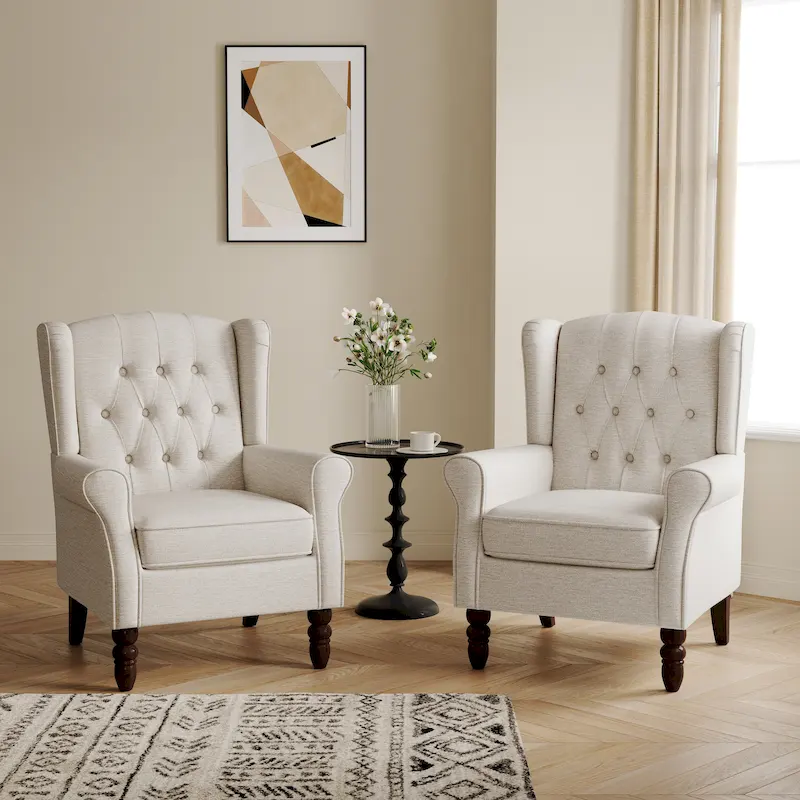 Button-Tufted Accent Club Chair Wingback Armchair Set of 2