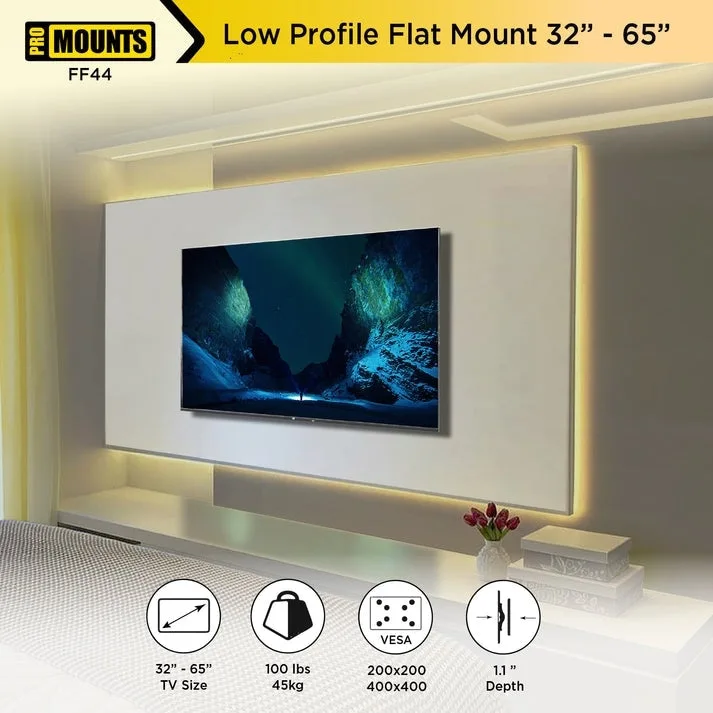 ProMounts Flat / Fixed TV Wall Mount for 32-65 TVs - 17.13 x 1.1 x 18.86 inch