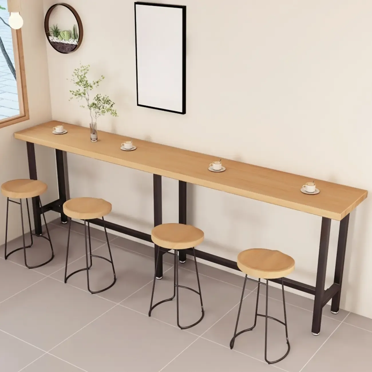 Footrest Natural Wooden Fixed Top Bar Tables