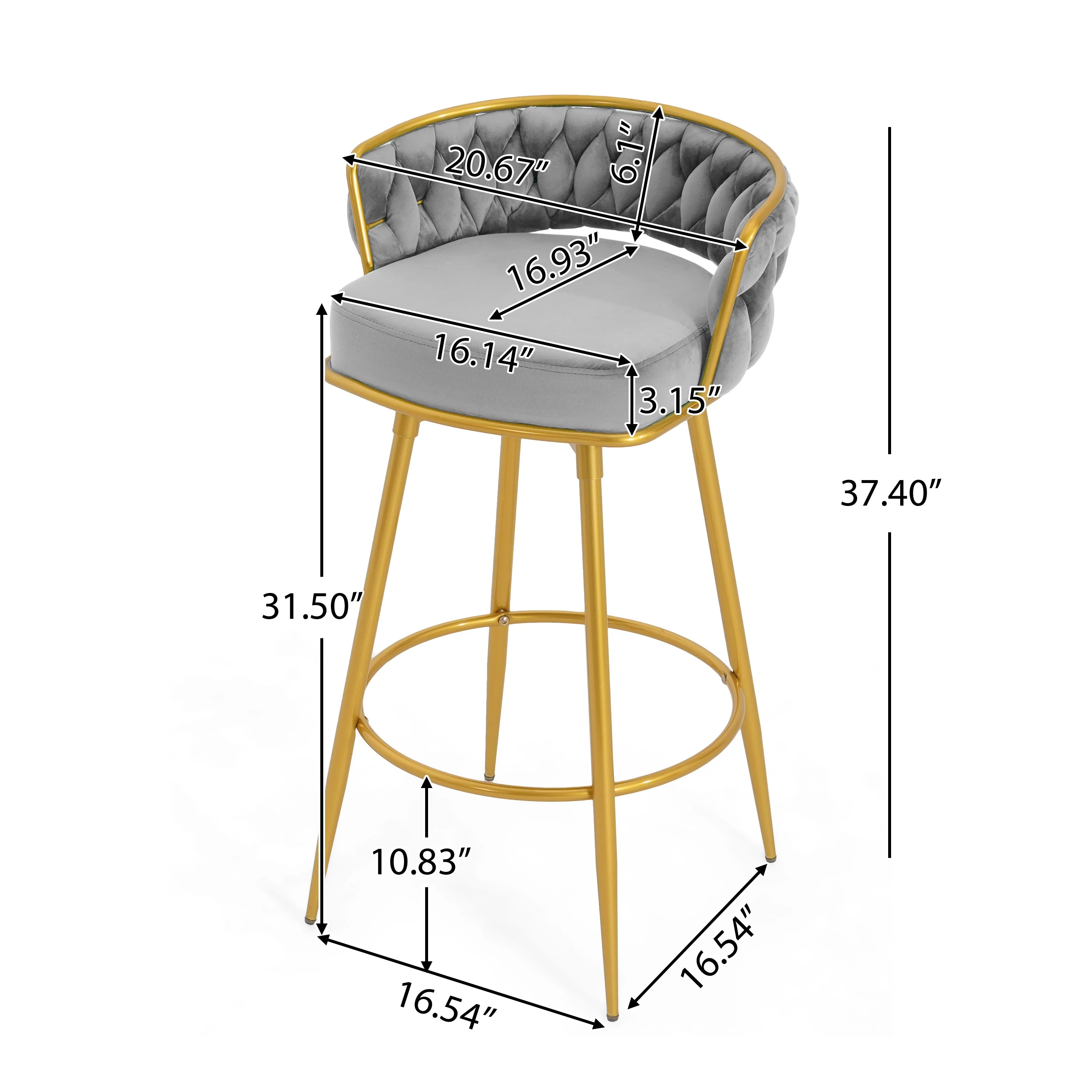 Set of 2 Velvet Swivel Bar Stools 180¡ã Gold Frame w/ Woven Back & Footrest