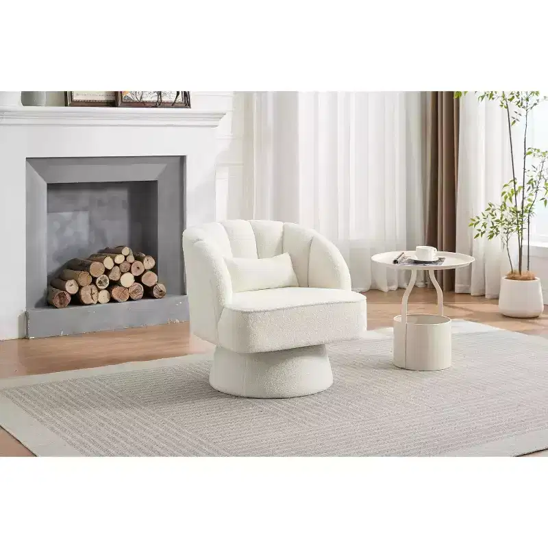 Acekool 360 Swivel Barrel Chair - Plush Teddy Velvet Lounge Chair